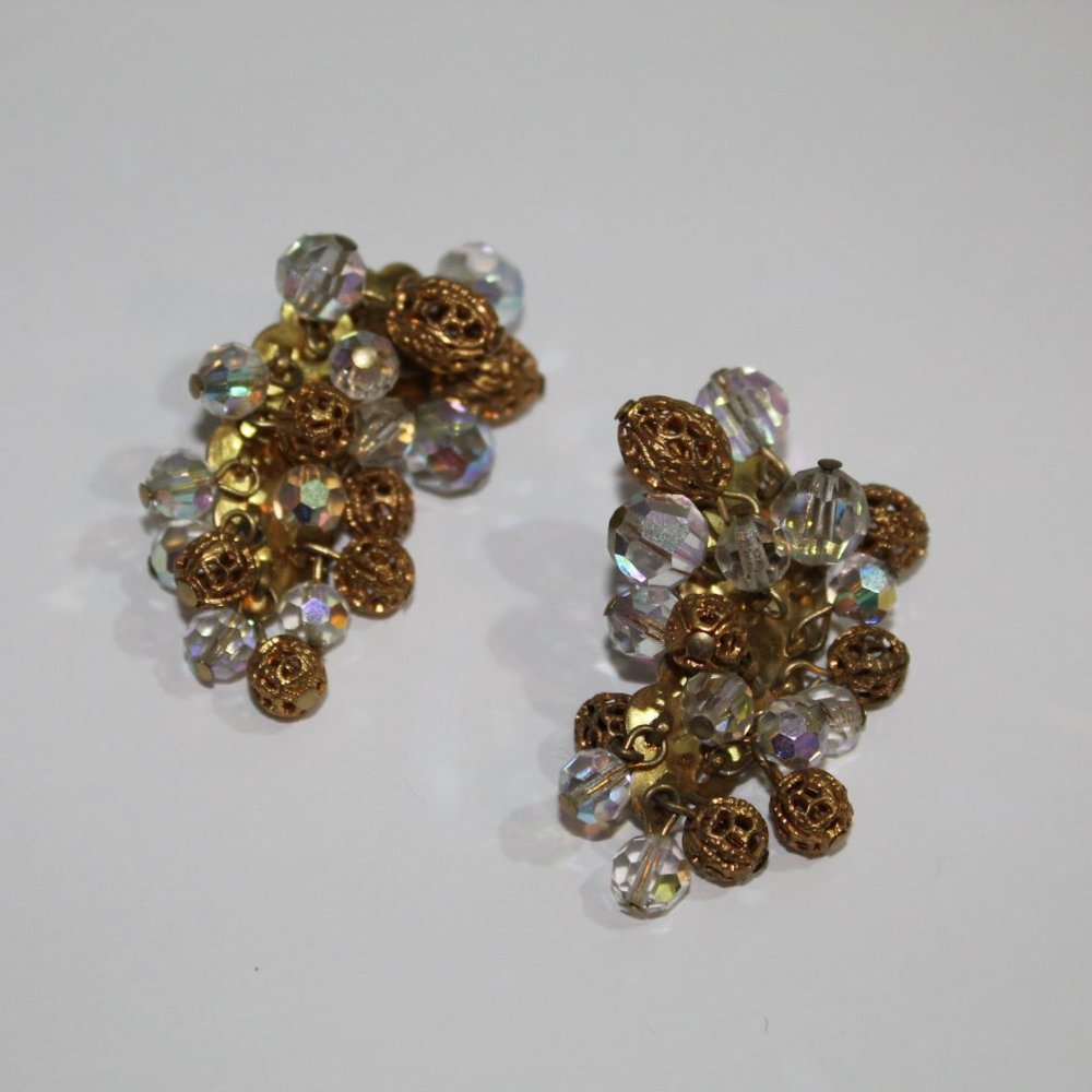 Gorgeous Vintage Rhinestone Earrings Gold Vtg.